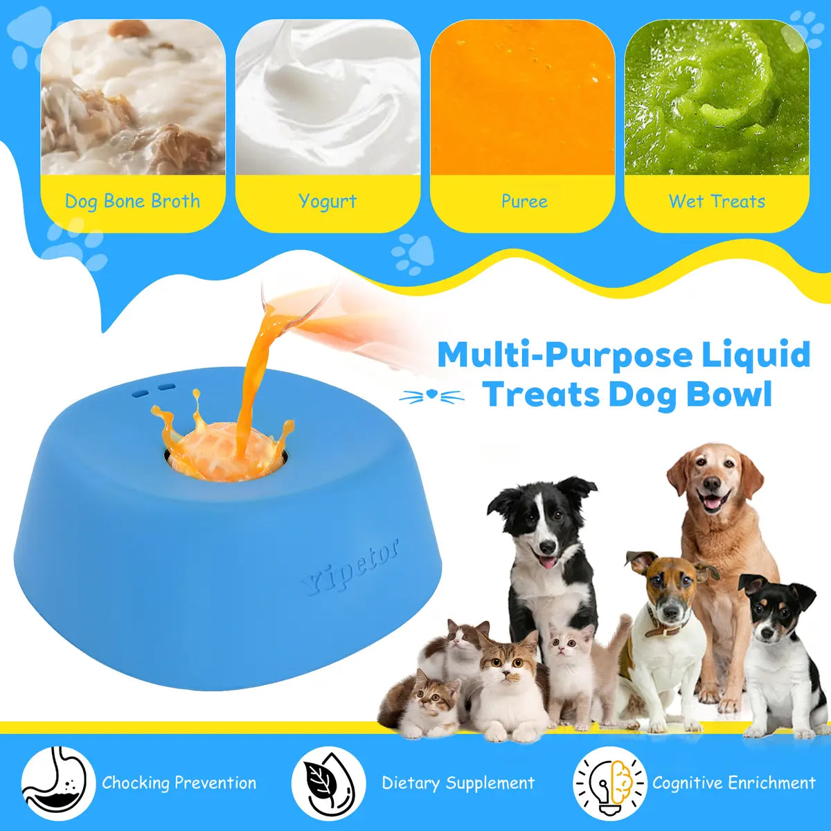 Slow Feeder Dog Bowls for Liquid Treat, [Built-in Rolling Ball] No Spill Bone Broth Dog Licking Bowl, Multi-Purpose Puppy Yogurt Feeder Bowl for All Breeds Dietary Supplement/Post-op Nutrition Feeding.valentines gift for pets