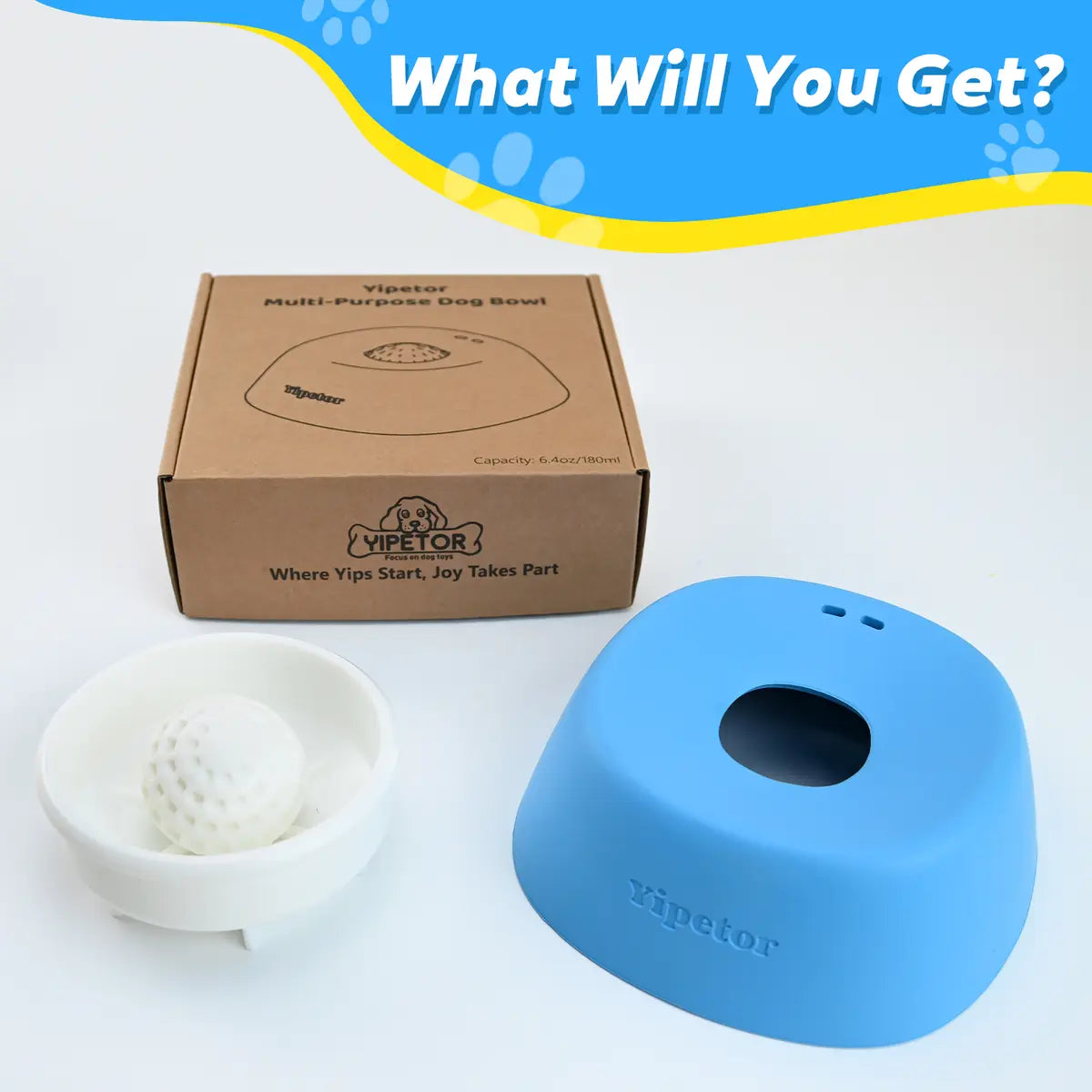 Slow Feeder Dog Bowls for Liquid Treat, [Built-in Rolling Ball] No Spill Bone Broth Dog Licking Bowl, Multi-Purpose Puppy Yogurt Feeder Bowl for All Breeds Dietary Supplement/Post-op Nutrition Feeding.valentines gift for pets
