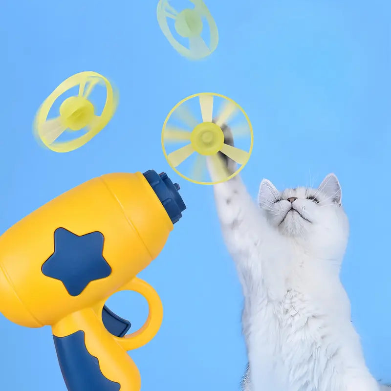 6 Pcs Cat Fetch Toy Set, Interactive Flying Disc Launcher, Track & Propeller Toys for Indoor Cats & Dogs, Pet Training & Chasing Fun