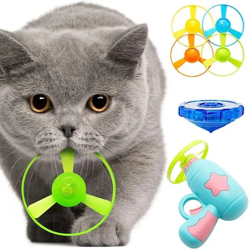 6 Pcs Cat Fetch Toy Set, Interactive Flying Disc Launcher, Track & Propeller Toys for Indoor Cats & Dogs, Pet Training & Chasing Fun